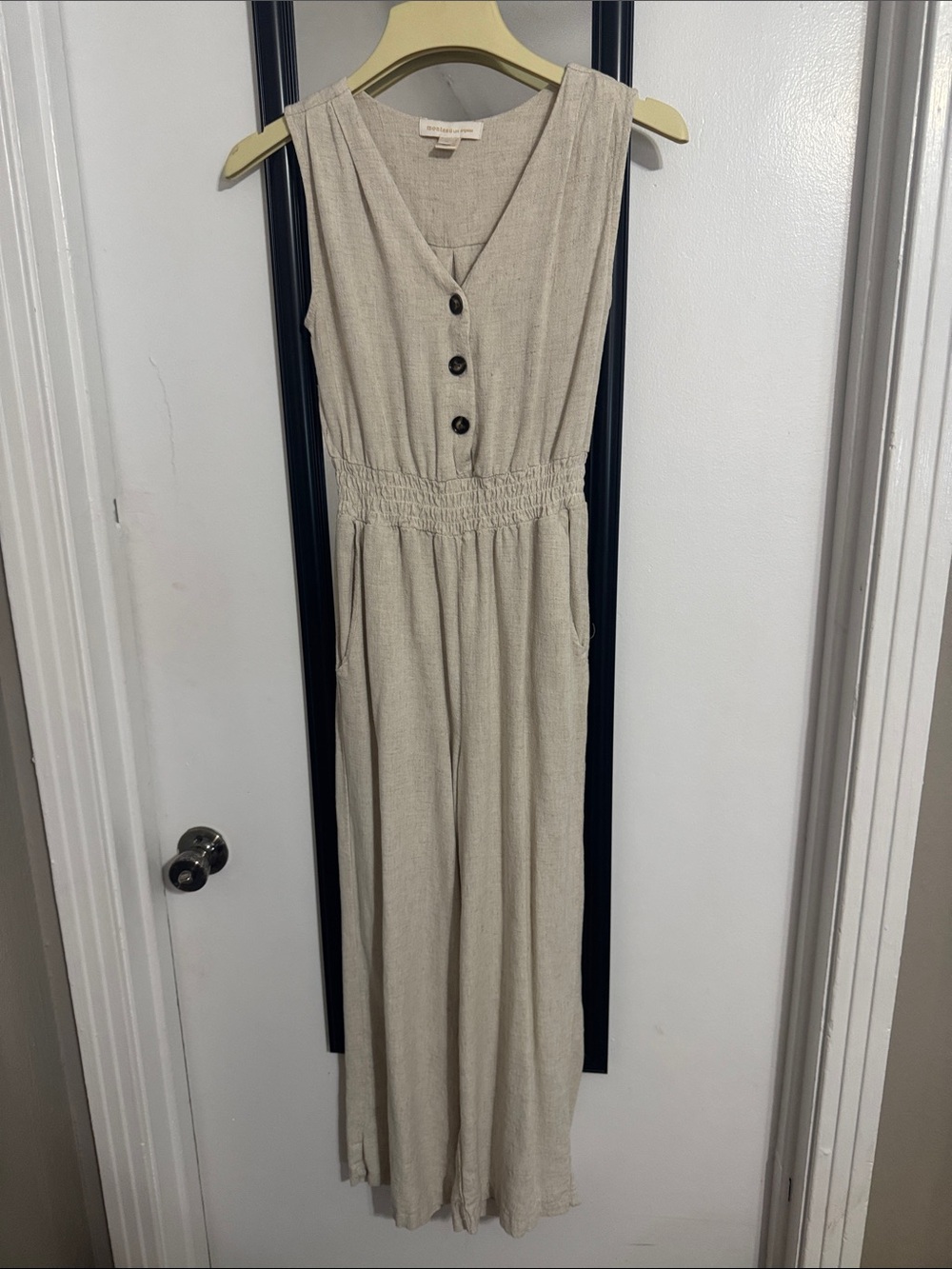 Monteau Cream Sleeveless Button-Front Maxi Jumpsuit